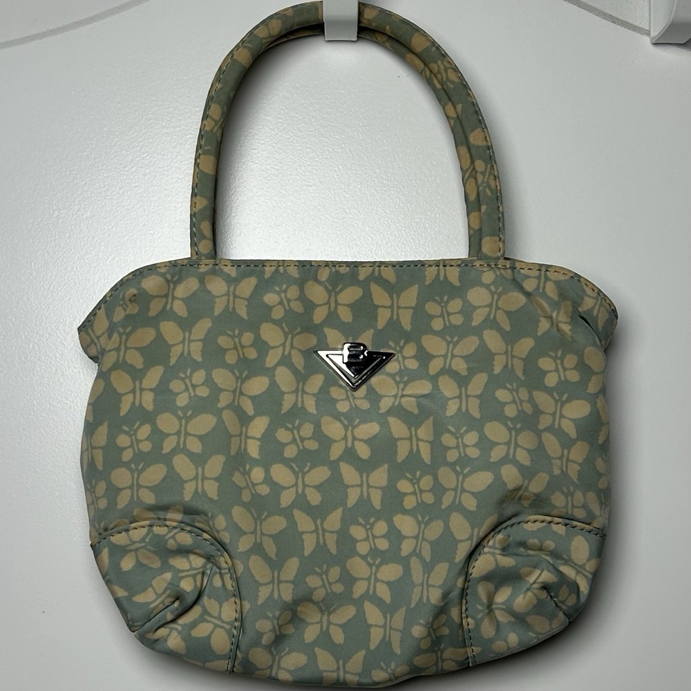 Bottega Veneta Vintage Teal Biege Butterfly Print Silver Hardware Mini Tote Bag